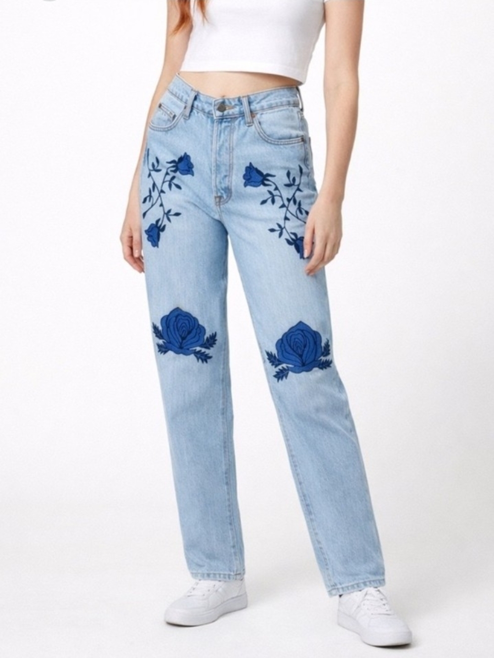 Bliss & Mischief Embroidered Conjure Light Blue Straight-Leg Jeans Women's Sz 29